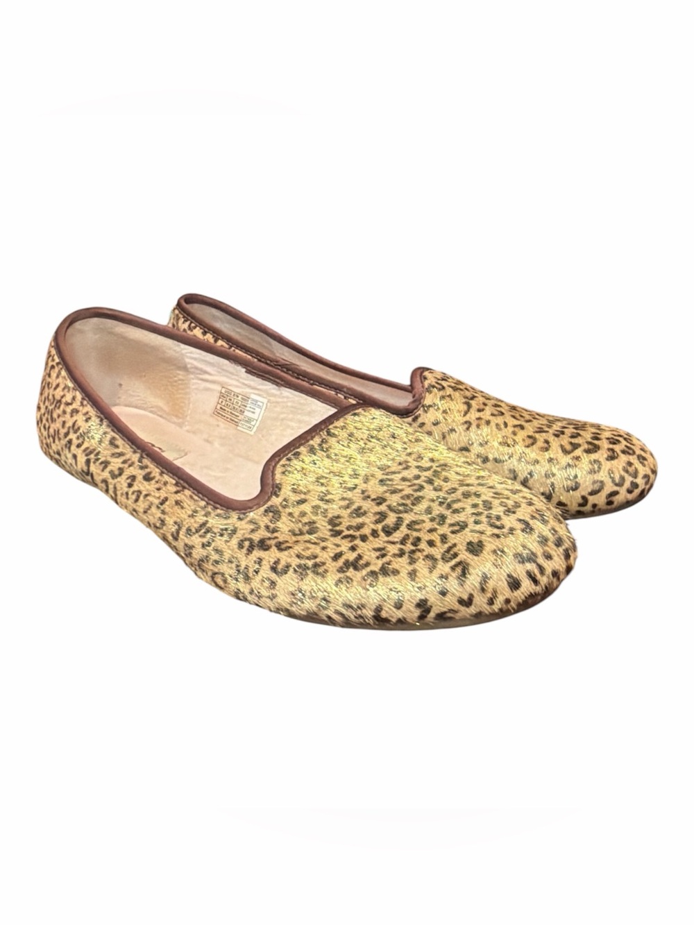 UGG Alloway Calfskin Leopard-Print Slip-On Flats in Tan and Brown